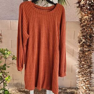 Rust Orange Ribbed Sweater Dress